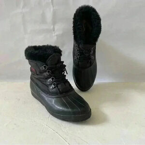 Vintage Sorel Kaufman 90s Women Sz 8 Black Ankle Lace Up Duck Snow Boots Canada